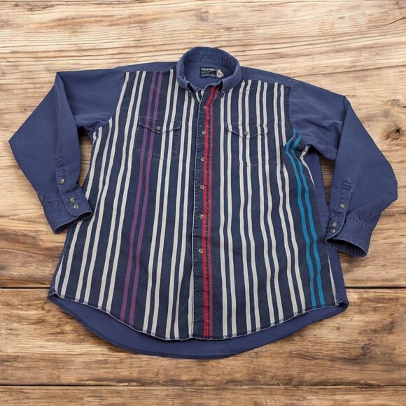 Vintage Wrangler Shirt 17 1/2 x 35 Striped X-Long Tails Button 90s Cowboy Cut‎ - Picture 1 of 10